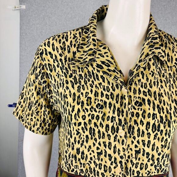 Vintage L&S Designs Sz XL Blouse Short Sleeve Collared Animal Abstract Button - Picture 3 of 8